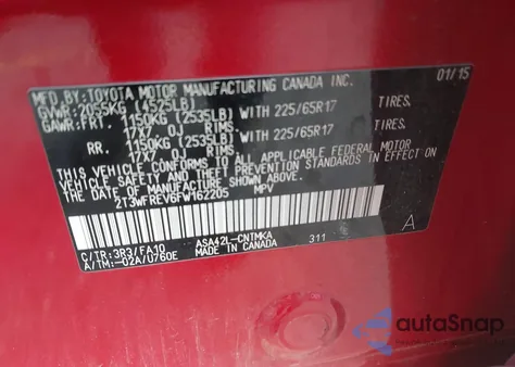 2015 Toyota Rav4 Xle from USA, damaged, VIN 2T3WFREV6FW162205